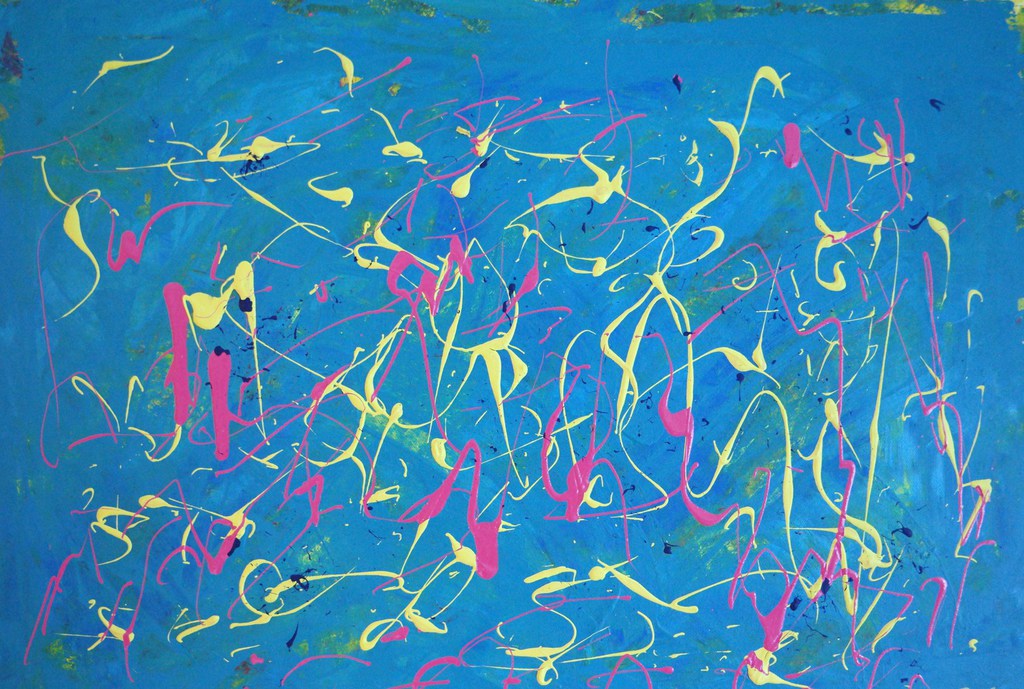 Farbige abstrakte Malerei auf Blau