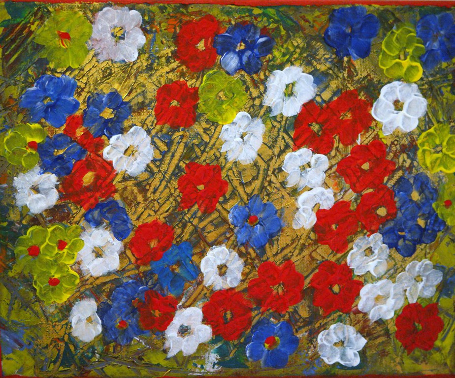 Bunte Blumen auf goldenem Hintergrund