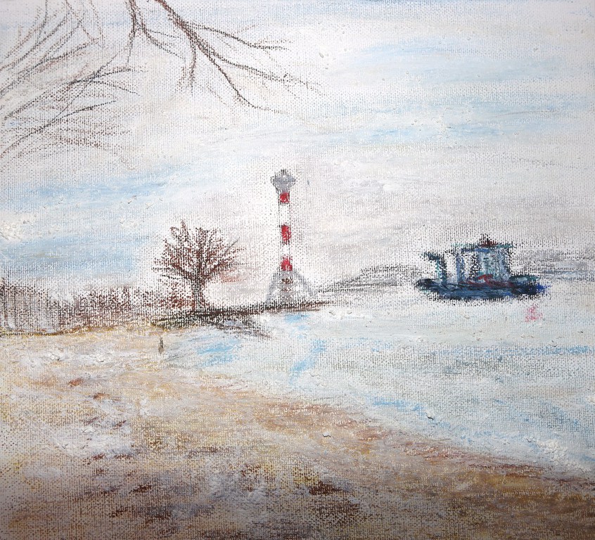 Leuchtturm am Wasser mit Boot